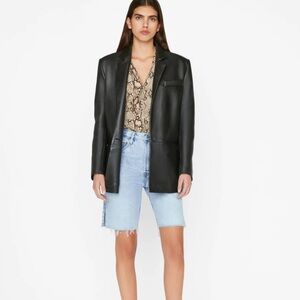 Frame High Rise Bermuda Raw Jean Shorts in Rossum 1 Year